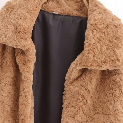 Womens Cropped Faux Fur Jacket Shaggy Lapel Winter Coats Fuzzy Cardigans Warm Outerwear