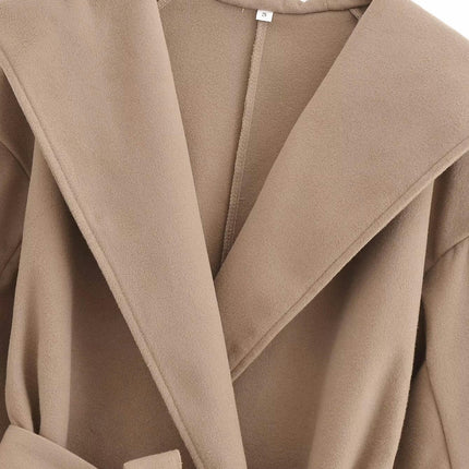 Womens Hooded Coats Long Sleeve Belted Casual Open Front Jackets Overcoat