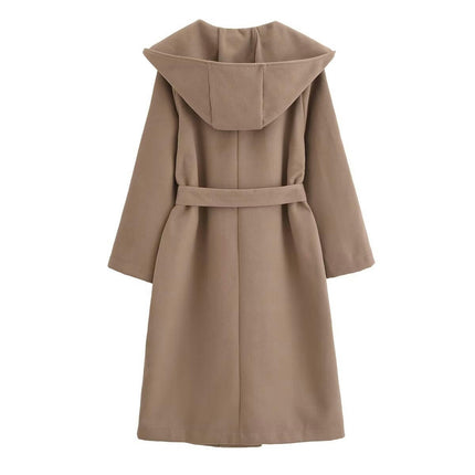 Womens Hooded Coats Long Sleeve Belted Casual Open Front Jackets Overcoat