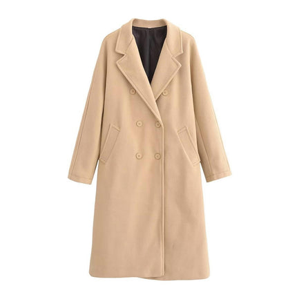 Women's Wool Blend Coats Warm Winter Double Breasted Long Notched Lapel Overcoat