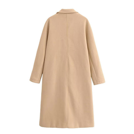 Women's Wool Blend Coats Warm Winter Double Breasted Long Notched Lapel Overcoat