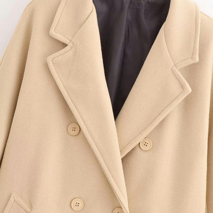 Women's Wool Blend Coats Warm Winter Double Breasted Long Notched Lapel Overcoat