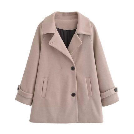 Womens Fall Winter Coats Notch Lapel Single Breasted Loose Jackets Outerwear