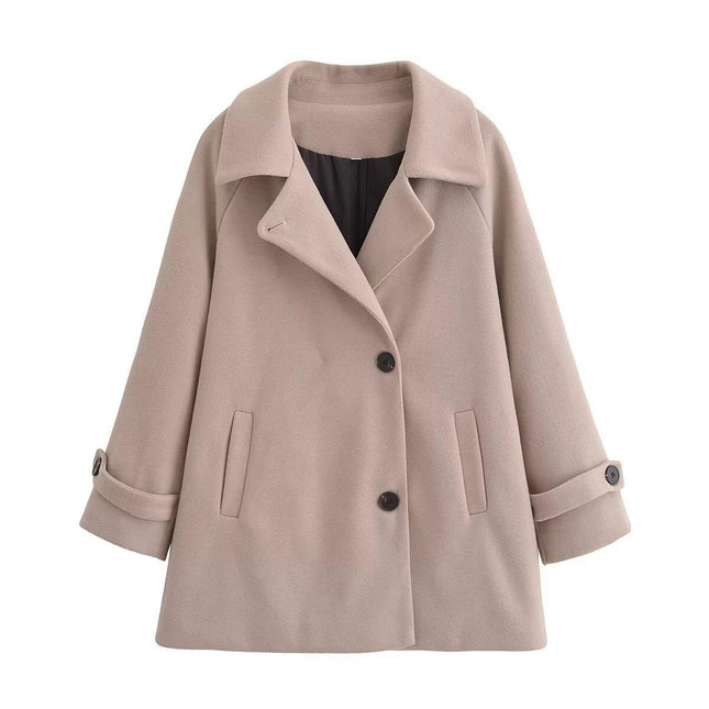 Womens Fall Winter Coats Notch Lapel Single Breasted Loose Jackets Outerwear