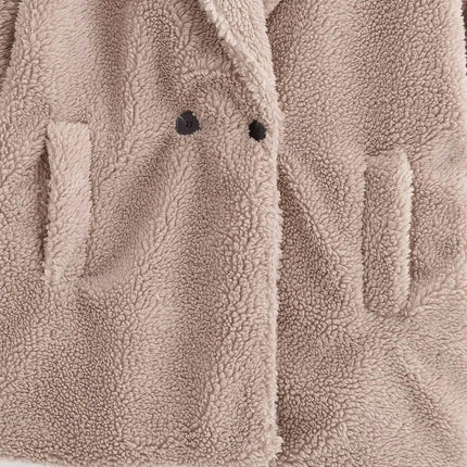Women's Winter Casual Sherpa Jacket Notch Lapel Fuzzy Faux Fur Fleece Coat