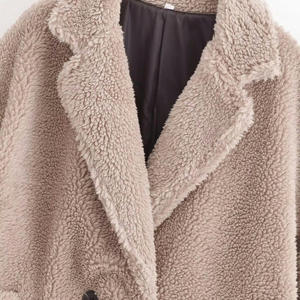 Women's Winter Casual Sherpa Jacket Notch Lapel Fuzzy Faux Fur Fleece Coat