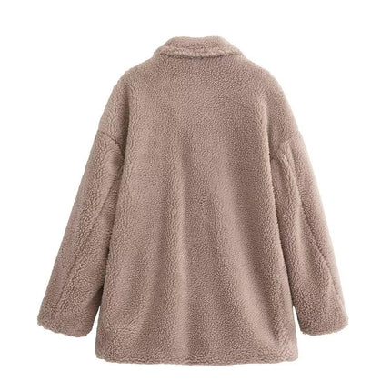Women's Winter Casual Sherpa Jacket Notch Lapel Fuzzy Faux Fur Fleece Coat