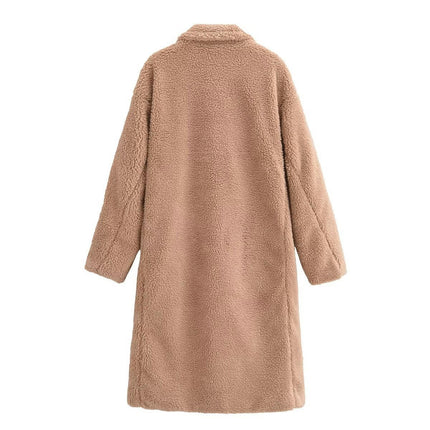 Womens Faux Fur Coat Long Winter Sherpa Jacket Fuzzy Fleece Lapel Warm Outerwea