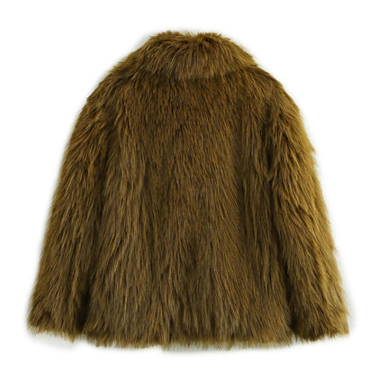 Womens Winter Faux Fur Jackets Fleece Long Sleeve Cropped Shaggy Coats Warm Outerwear