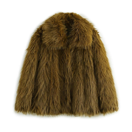 Womens Winter Faux Fur Jackets Fleece Long Sleeve Cropped Shaggy Coats Warm Outerwear