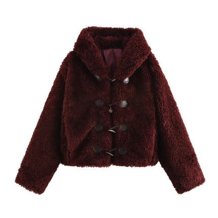 Womens Casual Faux Shearling Coat Fleece Fuzzy Hooded Warm Winter Jackets