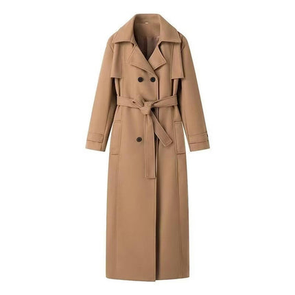 Women Double Breasted Coats Long Winter Notched Lapel Collar Outwear with Belt