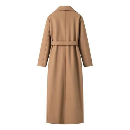 Women Double Breasted Coats Long Winter Notched Lapel Collar Outwear with Belt