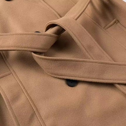 Women Double Breasted Coats Long Winter Notched Lapel Collar Outwear with Belt