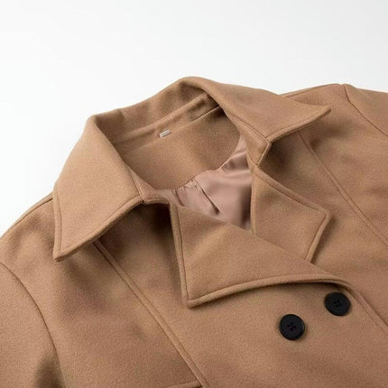 Women Double Breasted Coats Long Winter Notched Lapel Collar Outwear with Belt