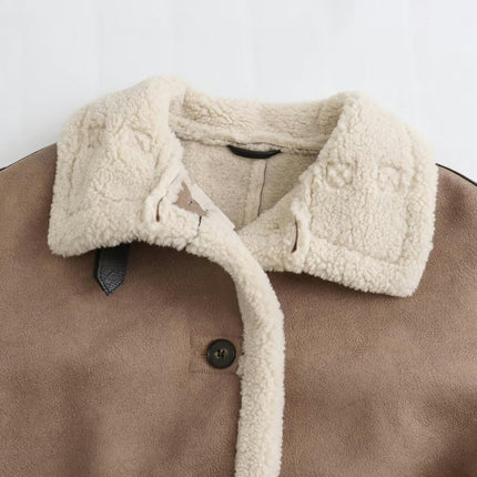 Women's Faux Suede Jacket Sherpa Lined Shearling Button Down Lapel Coat