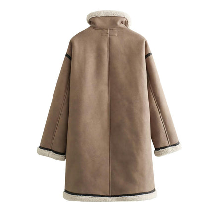 Women's Faux Suede Jacket Sherpa Lined Shearling Button Down Lapel Coat