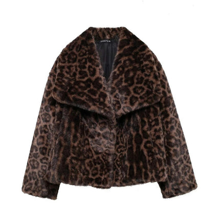 Women's Faux Fur Cropped Jacket Long Sleeve Button Warm Winter Coats Furry Outerwear