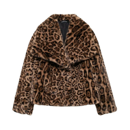 Women's Faux Fur Cropped Jacket Long Sleeve Button Warm Winter Coats Furry Outerwear
