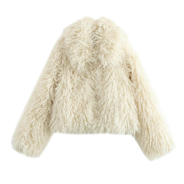 Womens Faux Fur Cropped Jacket Fluffy Long Sleeve Fashion Warm Shaggy Short Coat Outerwear