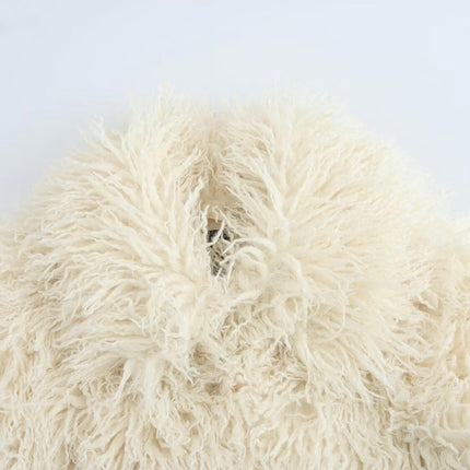 Womens Faux Fur Cropped Jacket Fluffy Long Sleeve Fashion Warm Shaggy Short Coat Outerwear