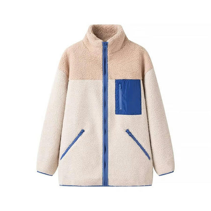 Women's Fashion Faux Shearling Shaggy Zip Up Coats Warm Winter Jackets with Pocket