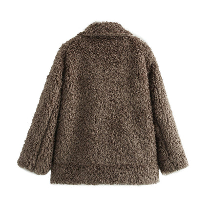 Womens Cropped Long Sleeve Shaggy Jacket Lapel Faux Fur Coat Warm Winter Outwear