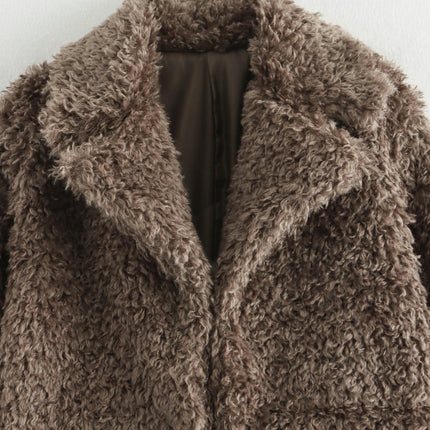 Womens Cropped Long Sleeve Shaggy Jacket Lapel Faux Fur Coat Warm Winter Outwear