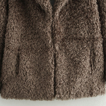 Womens Cropped Long Sleeve Shaggy Jacket Lapel Faux Fur Coat Warm Winter Outwear