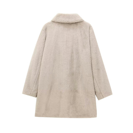 Women's Faux Fur Coat Fuzzy Warm Winter Long Jackets Lapel Outerwear with Pockets