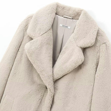 Women's Faux Fur Coat Fuzzy Warm Winter Long Jackets Lapel Outerwear with Pockets