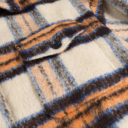 Women's Long Plaid Shacket Wool Blend Button Down Shirt Jacket Coat with Pockets