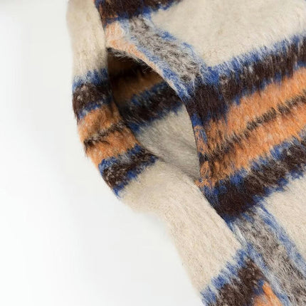 Women's Long Plaid Shacket Wool Blend Button Down Shirt Jacket Coat with Pockets