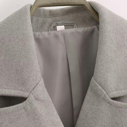 Women's Wool Blend Cropped Coat Notched Lapel Double Breasted Jacket Outwear