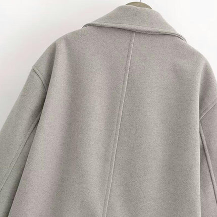 Women's Wool Blend Cropped Coat Notched Lapel Double Breasted Jacket Outwear