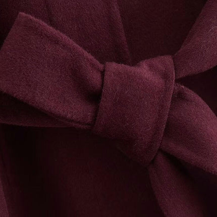 Womens Winter Jacket Casual Stand Collar Mid-Long Coat Wool Blend Outwear with Belt