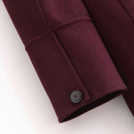 Womens Winter Jacket Casual Stand Collar Mid-Long Coat Wool Blend Outwear with Belt