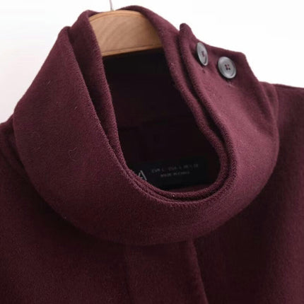 Womens Winter Jacket Casual Stand Collar Mid-Long Coat Wool Blend Outwear with Belt