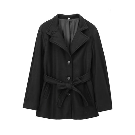 Women's Mid Length Coat Elegant Notched Lapel Coat Jacket Casual Fall Winter Outwear with Belt