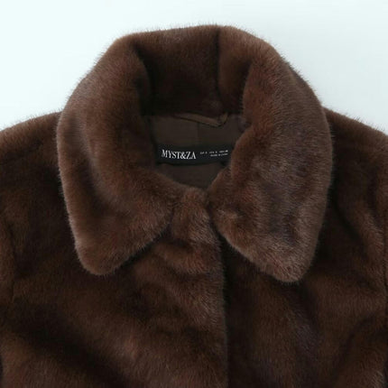 Womens Cropped Faux Fur Coat Lapel Collar Button Fluffy Jackets Winter Outerwear