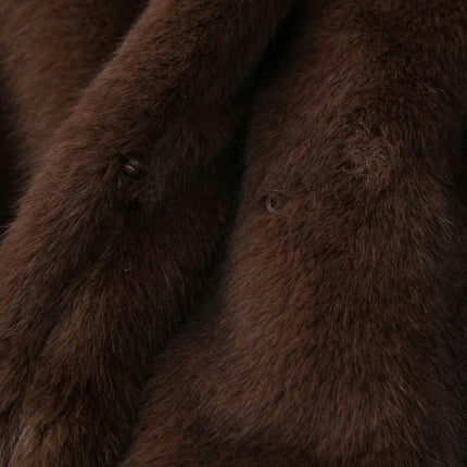 Womens Cropped Faux Fur Coat Lapel Collar Button Fluffy Jackets Winter Outerwear