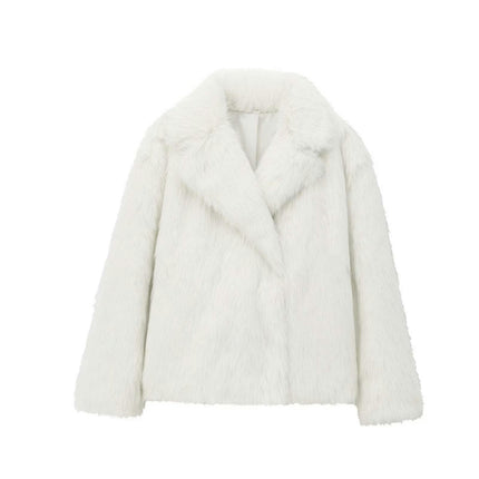 Women's Cropped Faux Fur Jacket Lapel Fluffy Button Coat Winter Warm Outwear
