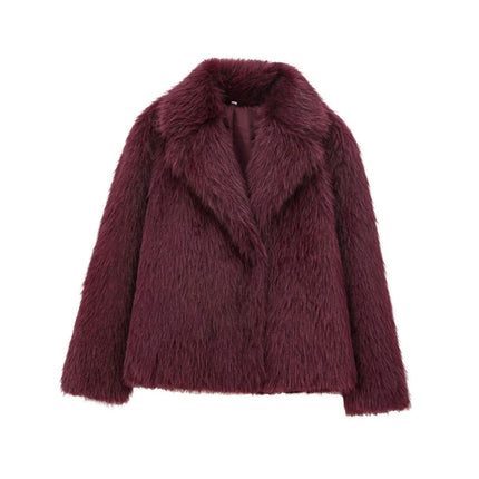Women's Cropped Faux Fur Jacket Lapel Fluffy Button Coat Winter Warm Outwear