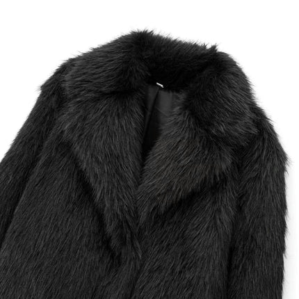 Women's Cropped Faux Fur Jacket Lapel Fluffy Button Coat Winter Warm Outwear