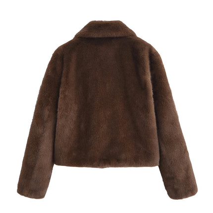 Faux Fur Coats for Women Warm Winter Cropped Jacket Long Sleeve Lapel Shaggy Outerwear