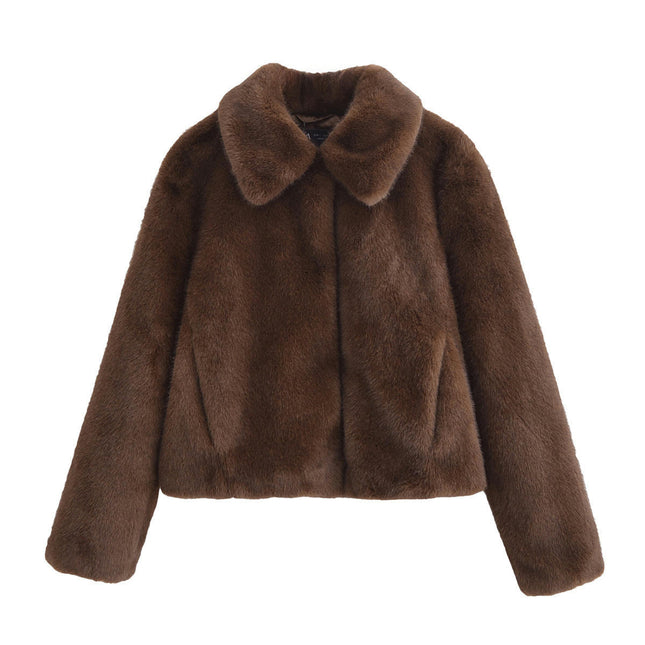 Faux Fur Coats for Women Warm Winter Cropped Jacket Long Sleeve Lapel Shaggy Outerwear