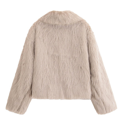Women's Faux Fur Jacket Winter Warm Shaggy Zip Up Coats Long Sleeve Lapel Outwear