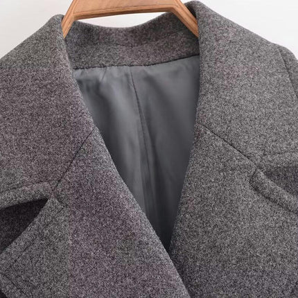 Womens Notched Lapel Collar Coat Winter Double-Breasted Outerwear Mid Long Jacket