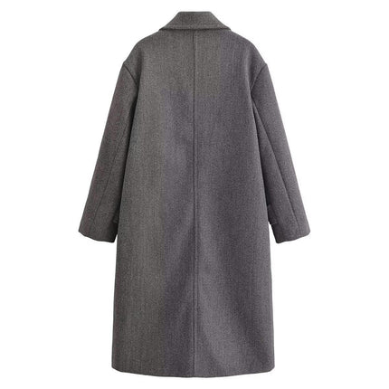 Womens Notched Lapel Collar Coat Winter Double-Breasted Outerwear Mid Long Jacket