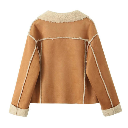 Winter Coats for Women Trendy Sherpa Lined Cropped Jackets Faux Suede Outerwear